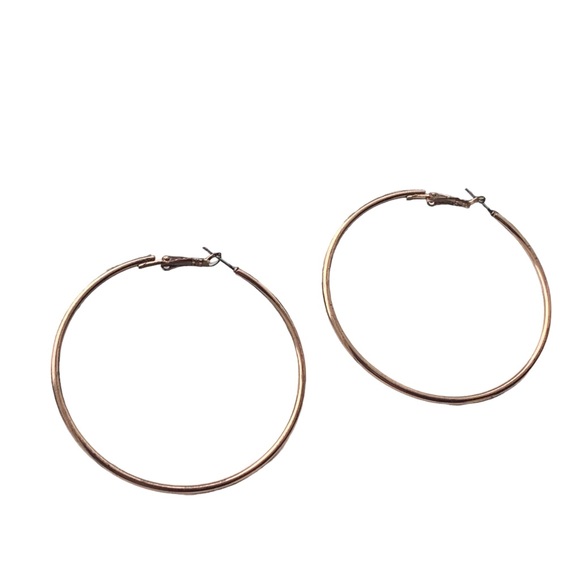 Rose Gold Large 2.5” Hoop Earrings Lever Back Woman’s Fashion Jewelry - Picture 3 of 4